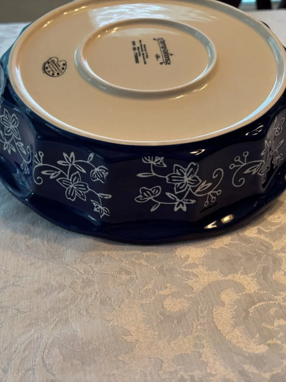 Temptations Blue/Cream Floral Lace Baking Dish 9
